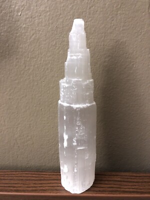 Selenite 8 x 1.5 inch Tower Crystal Aura Feng Shui Reiki Tilted Cut