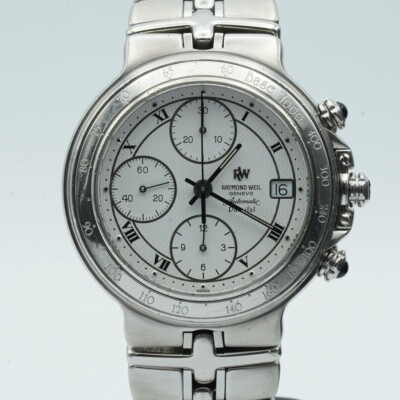 RAYMOND WEIL PARSIFAL HERREN AUTOMATIK CHRONO 39MM STAHL WEISS SCHÖNER ZUSTAND