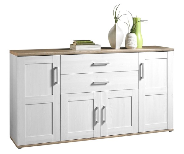 Sideboard Kommode Anrichte Schrank Mehrzweckschrank Weiß Landhaus Eiche Sanremo-image