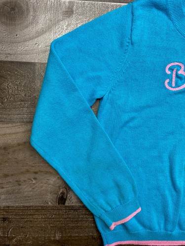 Lilly Pulitzer Girls Sz M Blue Bright Embroidered Pullover Sweater Long Sleeve - Picture 2 of 16