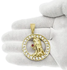 Saint Lazarus Pendant 10k Yellow Gold San Lazaro Mens CZ Charm 1.8 inch