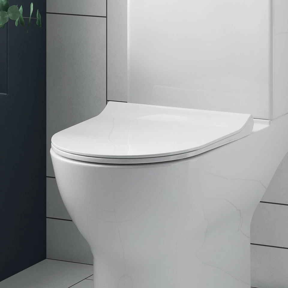 Nuie Round Soft Closing Sandwich Toilet Seat Top Fixing Ultra Slim Bathroom Loo