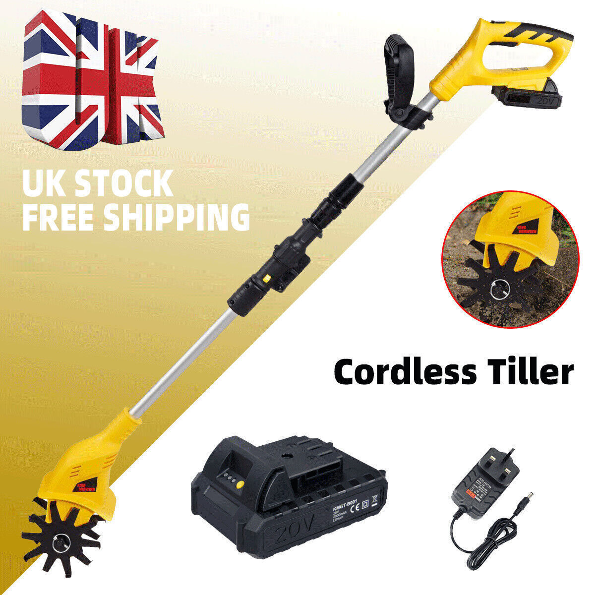 20V Battery Cultivator Mini Rotavator Cordless Tiller Garden Soil Veg Plant  Grow