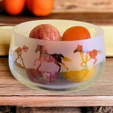 GALLOPING HORSES Frieze 21cm Boxed Clear Crystal Glass Tapered Bowl - Fruit Bowl