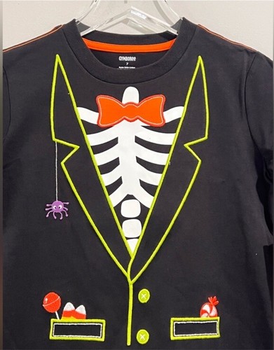 Gymboree Boys Embroidered Skeleton Top Size 7 Trick Or Treat Halloween - Picture 3 of 7