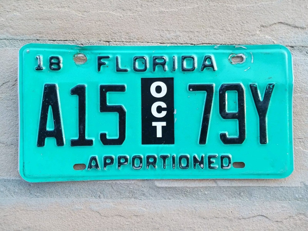 2018 Florida APPORTIONED Tin License Plate # A15 79Y Turquoise W