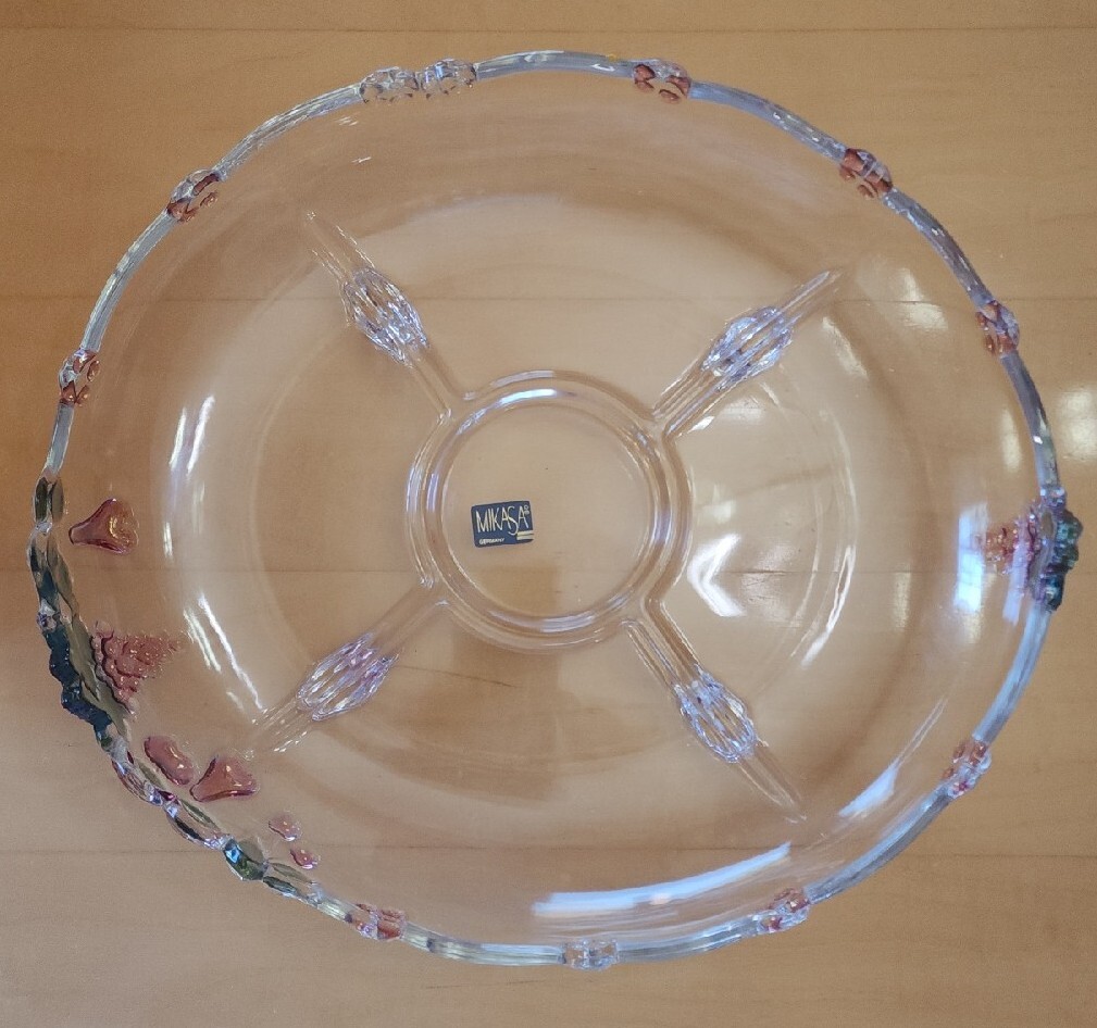 Vintage Mikasa Crystal Embossed Painted 🍇 Grapes 13” Footed