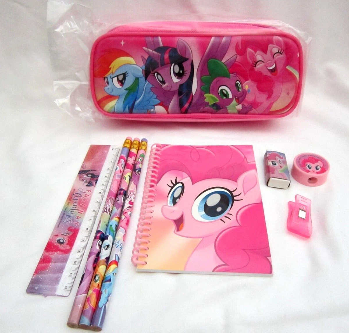 My Little Pony Pink Pencil Case Pouch 8pc Stationary Set Combo Brand New