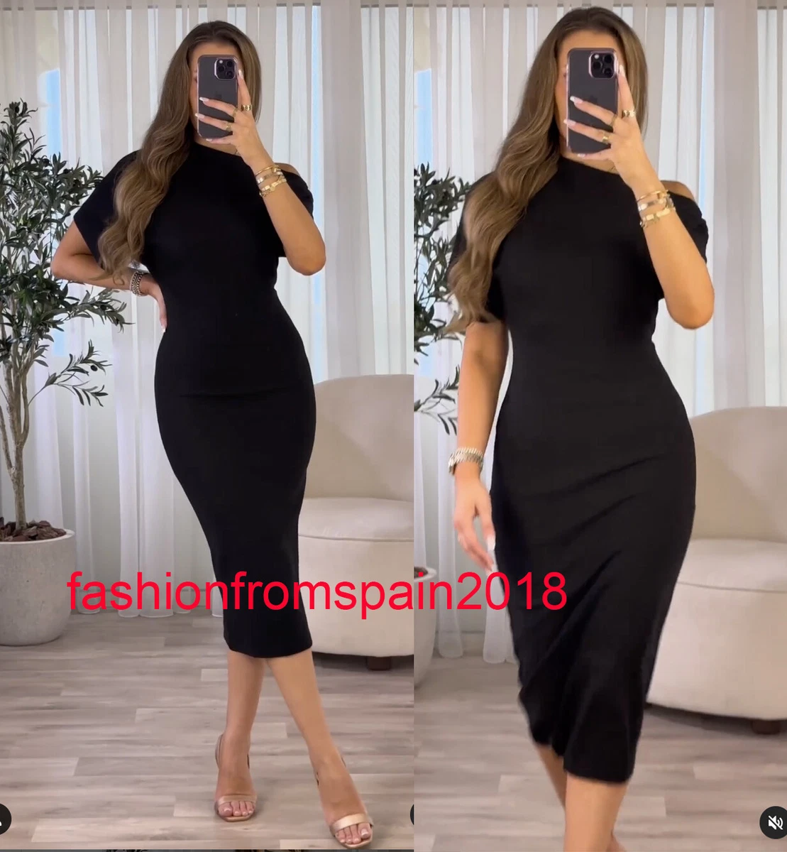 NUEVO VESTIDO MIDI ASIMÉTRICO DE MUJER ZARA NEGRO XS-XL 2712/621