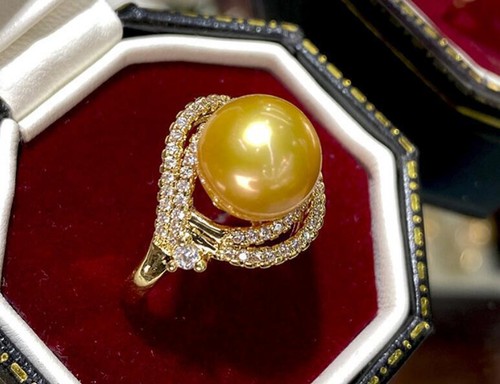 Natural South Sea Baroque Edison Pear Bead Crystal Inlay Ring Adjustable Size - Picture 34 of 37