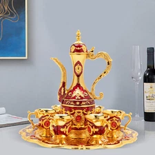 Vintage Metal Turkish Coffee Pot Set Turkish Tea Set with 6 Luxury Coffee Cups