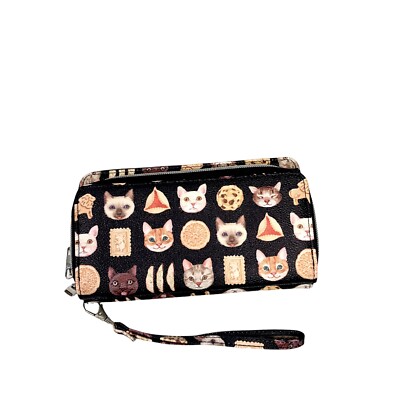 Ashley M CatSeries Watchful Wallet Wristlet Artist Black  Zip Around Cat Lovers