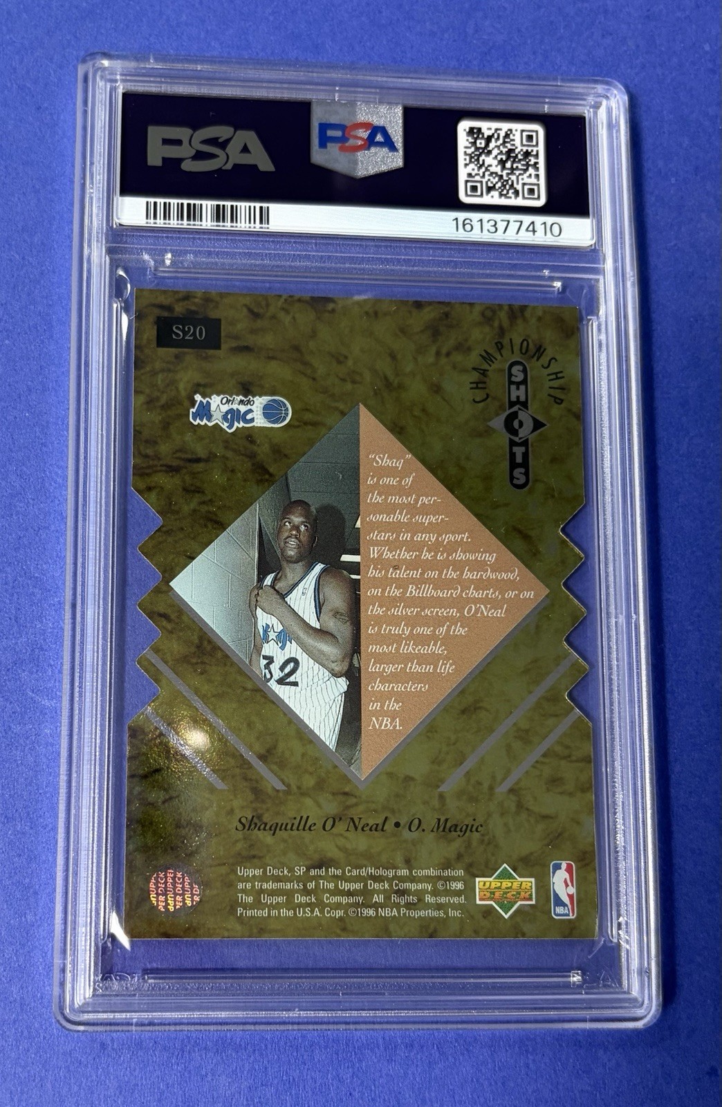 1995 SP Championship Shaquille O’Neal Championship Shots #S20 PSA 8 NM-MT view 2