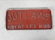 Vintage Hot Rod Outlaws Albert Lea Mn Car Club Plaque License Plate Sign