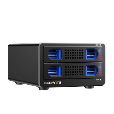 Aluminum Dual Bay Hard Drive Enclosure with Cooling Fan for 2.5 /3.5'' SATA
