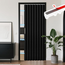 Blackout Accordion Style Magnetic Door Curtain Sets Included Tracks for Closet P