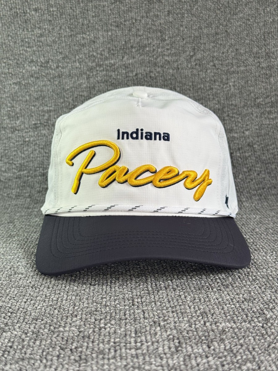 '47 Brand Indiana Pacers NBA Snapback Hat White Navy Yellow Script Rop
