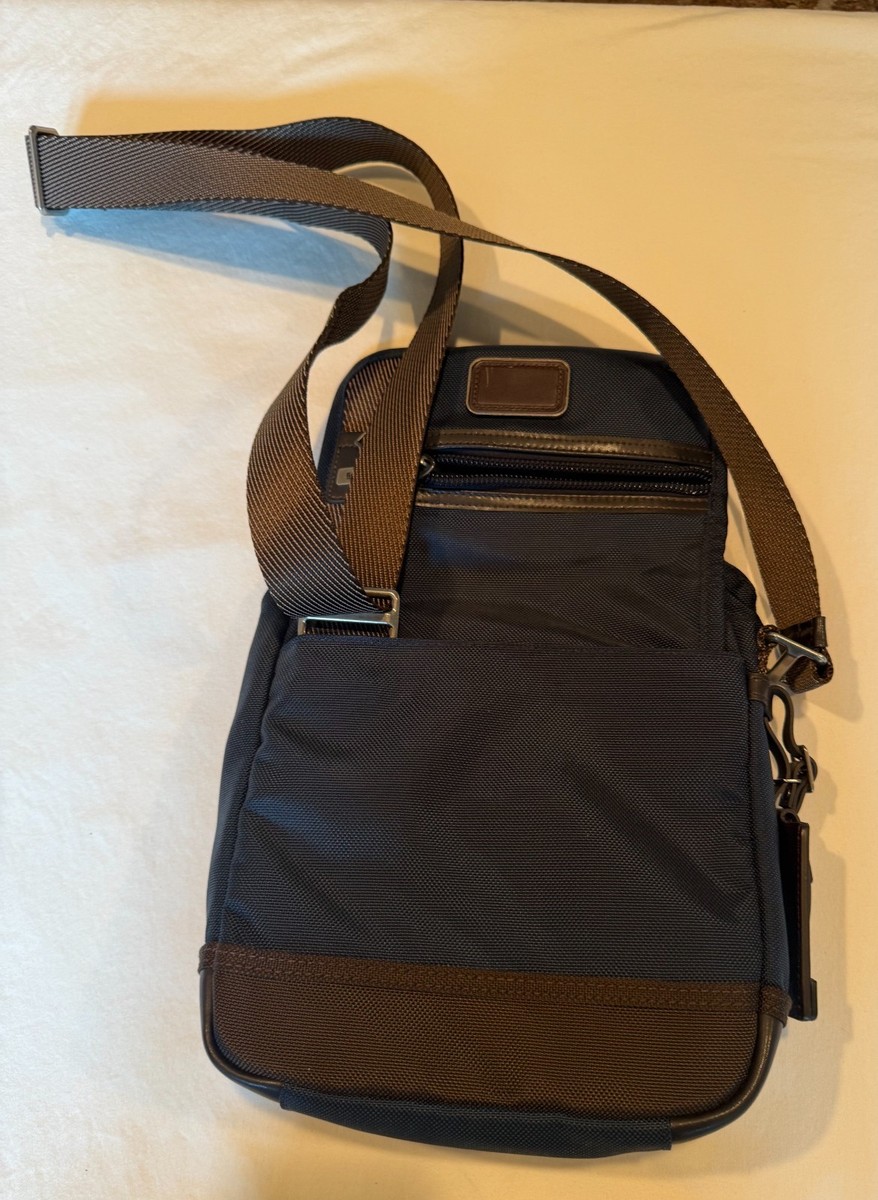 TUMI Navy BlueBrown Canvas and Leather Alpha Bravo Barstow