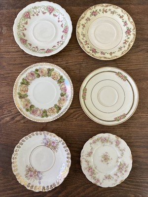 6 Vintage Mismatched Floral Porcelain Saucers Cottage Chic Pink Red ROSES Set #2