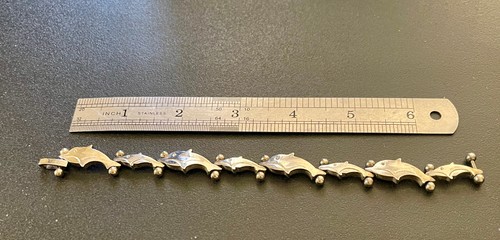 Vintage TAXCO Mexico Sterling .925 Dolphin Bracelet 7" 27g Heavy Linked - Picture 3 of 9