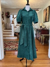 NEW Crown & Ivy Dress S Button Green Corduroy Maxi Boho Cottage Puff Sleeve $99