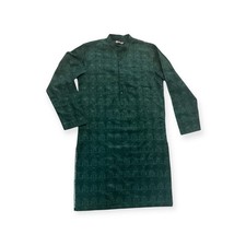 Qalandar Mens Embroidered Kurta Olive Green Size L