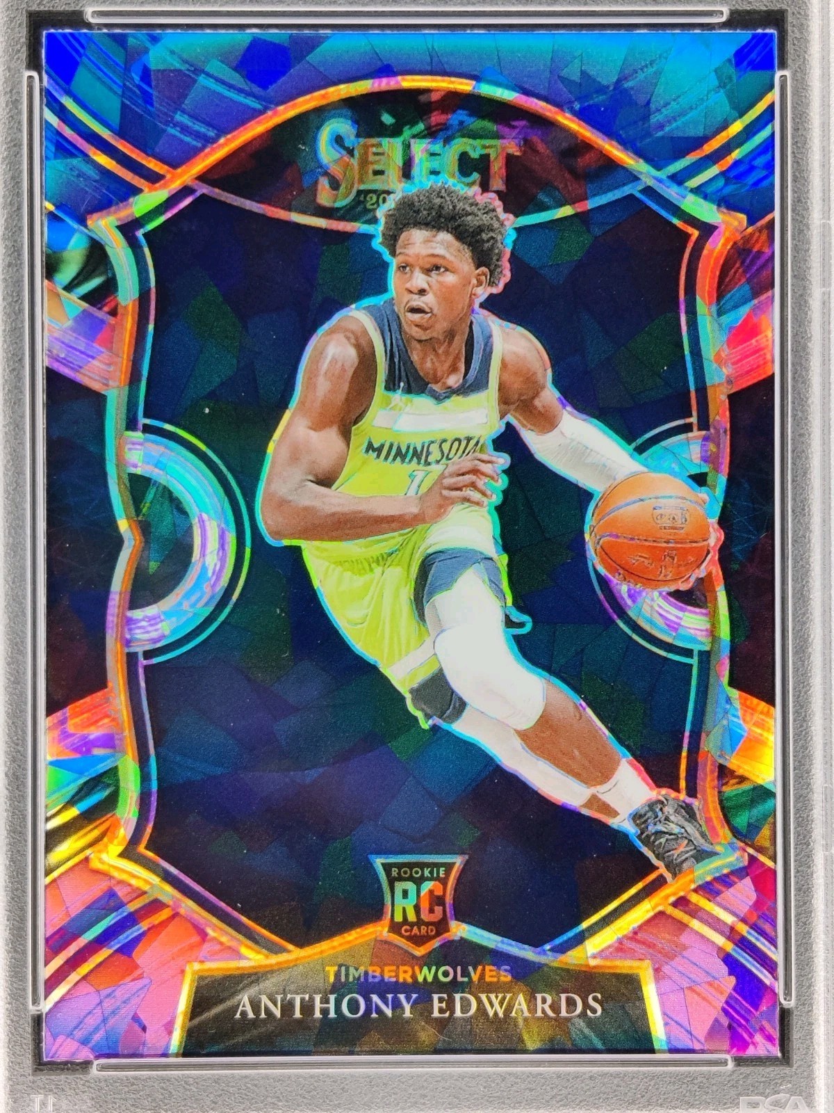2020-21 Panini Select ANTHONY EDWARDS Rookie Blue White Purple Ice #61 Min PSA 9 view 2