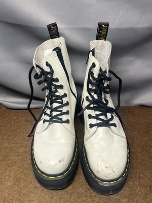 Dr. Martens Jadon Platform Leather Boots Womens White Leather 8-Eye Side Zip 7M