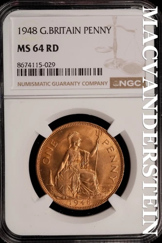 Great Britain: 1948 One Penny - NGC MS 64 RD - Brilliant Uncirculated  #SLi349