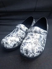 Woman's Metallic Black White And Gray Nursing Uniform Clogs By Comfort...