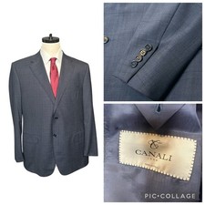 Canali 1934 Sport Suit Blazer Men 42US R 40UK Blue Micro Plaid Wool Jacket Italy