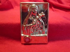 St Therese of Lisieux Mini-Plaque w/ Reliquary Goldtone 1-1/2 x 2-1/4"