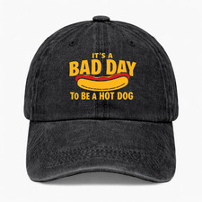 Funny Hot Dog Hat Bad Day Hot Dog BBQ Humor Cap Vintage Washed Dad Hat Gift