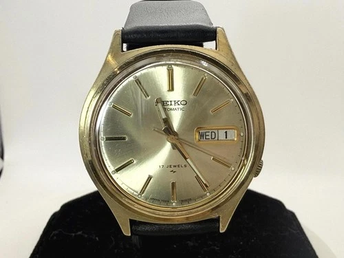 Vintage Seiko Automatic 17J Day Date Gold Tone 36mm Runs 7009-8029
