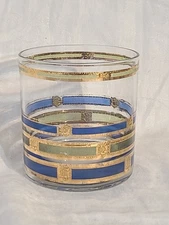 VTG Culver Empress 22KT MCM Gold Blue Green Old Fashioned Whiskey Rocks Glass