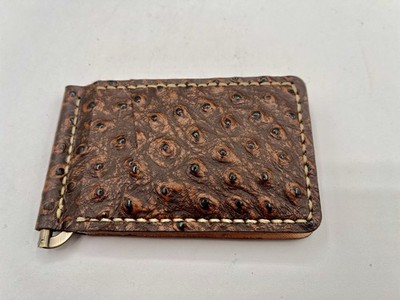 Bonfe Leather Brown Ostrich minimalist men's Leather Wallet money clip