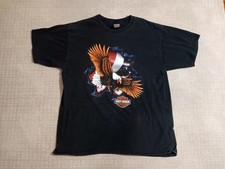 Vintage Y2K Harley-Davidson American Flag Bald Eagle T Shirt Mens Sz XL Black