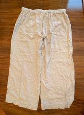 Splendid Pants Women's Tan Wide Leg Crop Linen Viscose Blend Casual Drawstring