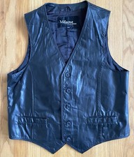 Vintage 90s WILSONS Leather Vest Size 42 Black Men's Button Front Biker Vest