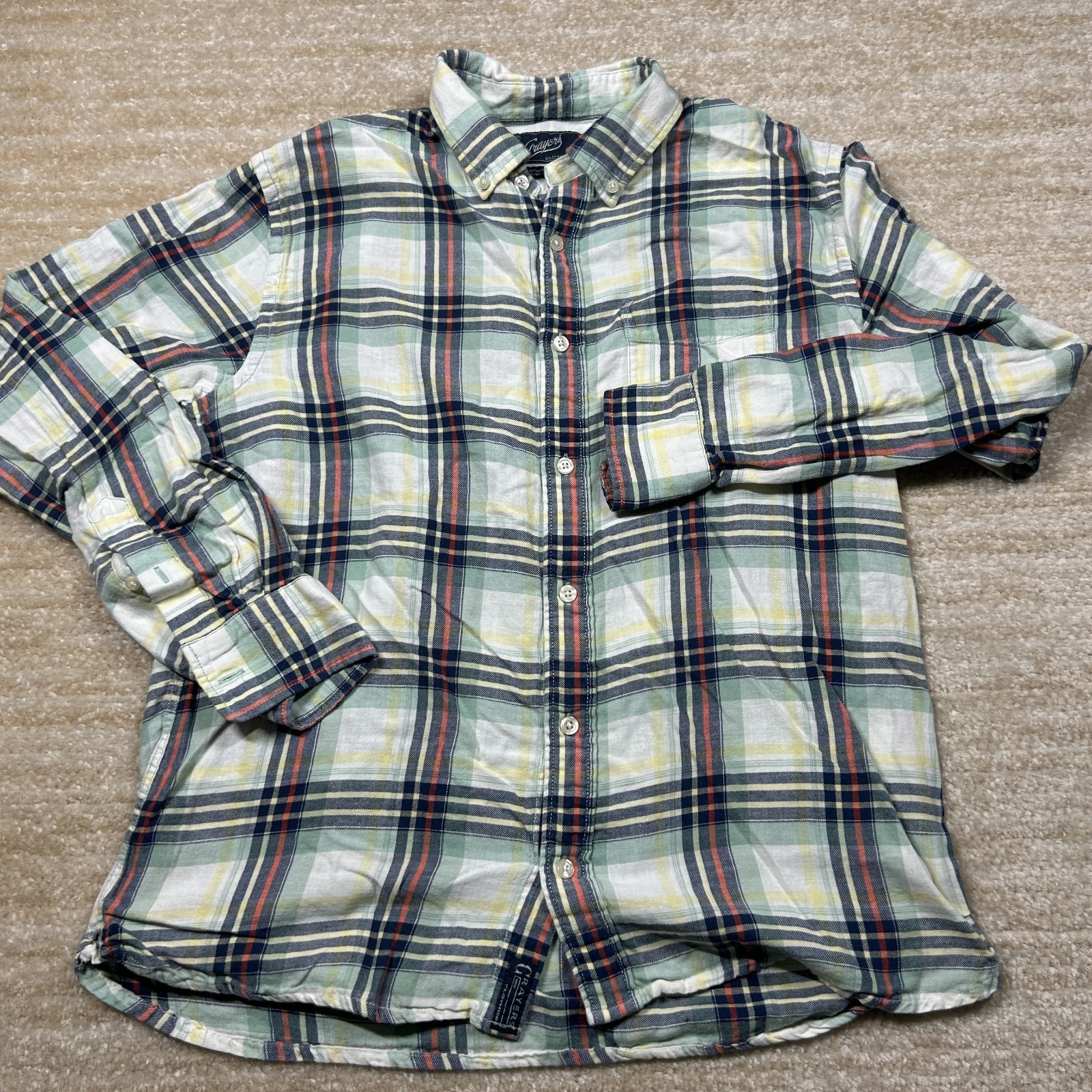 Grayers Button Down Shirt Mens M Plaid Cotton Linen Blend Long Sleeve Soft