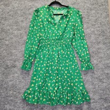 Womens Midi Dress OS Floral Smocked Ruffle Long Sleeve Feminine Flower Romantic 