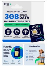 Lycamobile Prepaid SIM Card 3GB 4G/5G Unlimited Data-Talk, Text to 100 Countries