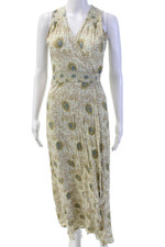 Natalie Martin Womens Sleeveless V Neck Floral Midi Wrap Dress Brown White XS