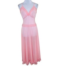 Rare Vintage 40s-50s Faerie Surelock Slip Gown Mid Century Pink Sheer Lingerie