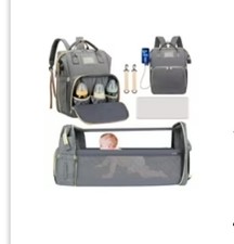 Diaper Bag Backpack, Multifunctional Baby Changing Bag with Foldable Crib