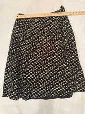 Talbots Vintage Black Beige Geometric Polka Dot Silk Cotton A-Line Skirt 12P