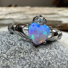 Claddagh Ring Celtic Wedding Band Irish Ireland Ladies Opal Love Gift 925 Ring