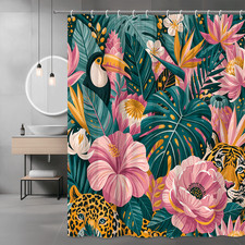 Tropical Floral Jungle Shower Curtain Toucan Tiger Leopard Print