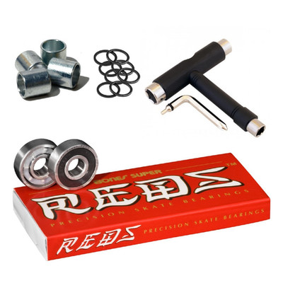 Bones Super Reds Bearings 8 Pack Set Spacers Speed Rings And T-Tool