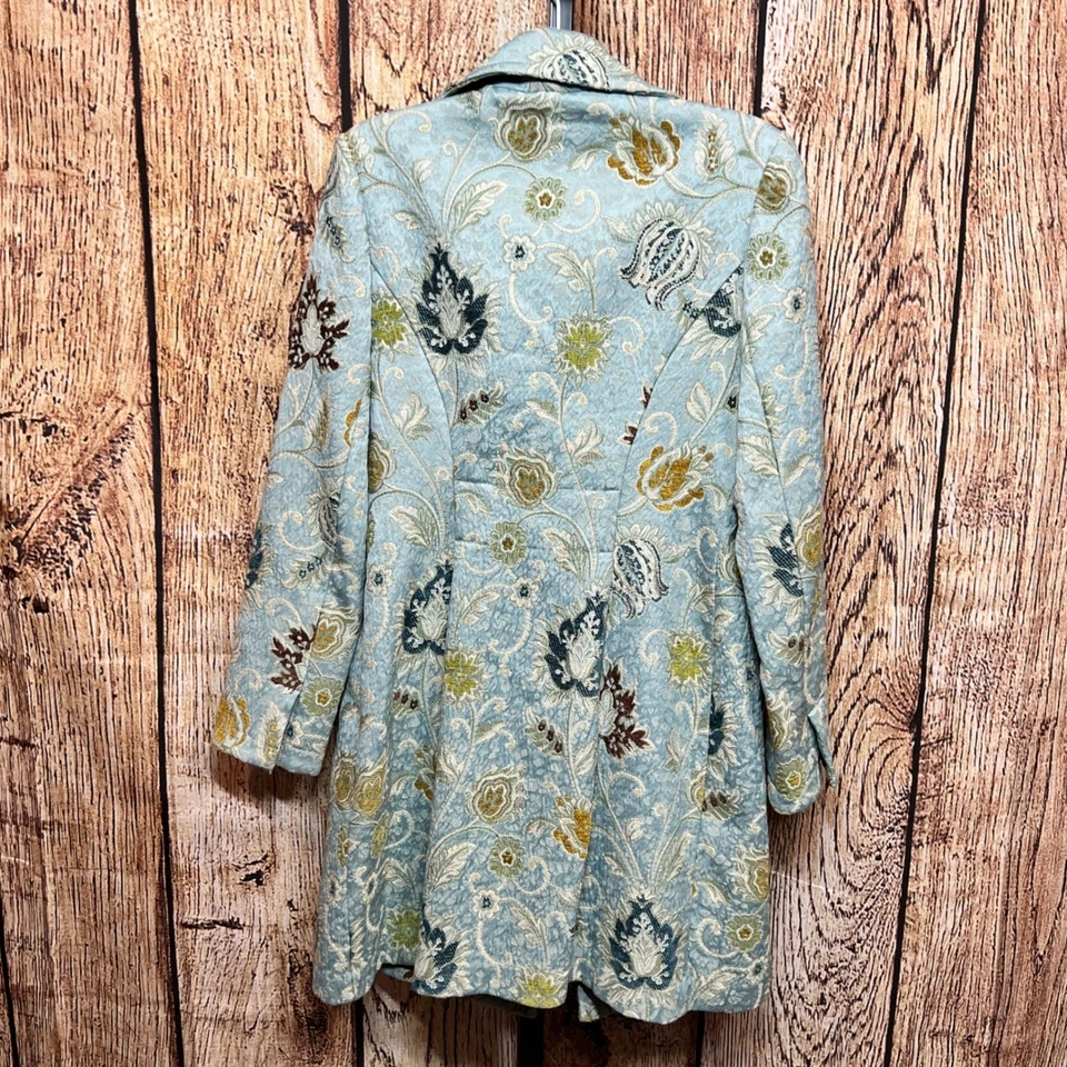 Abrigo para mujer Cabi talla 4 Ginebra jacobeo floral tapiz brocado azul Foto 2 de 4